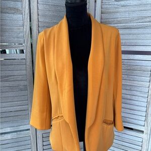 Skies Are Blue Mustard Draped Open Front Blazer Size L